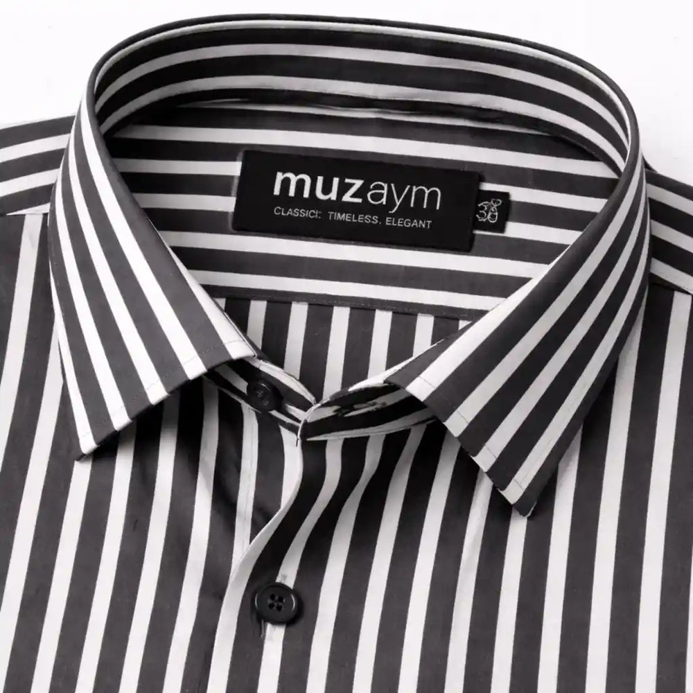 Signature Noir Stripe Formal Shirt Side View — muzaym