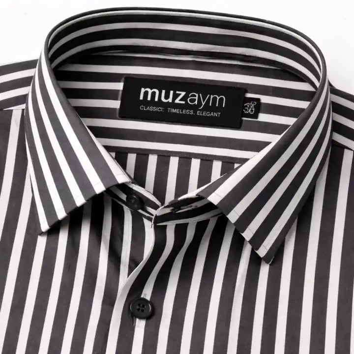 Signature Noir Stripe Formal Shirt Side View — muzaym