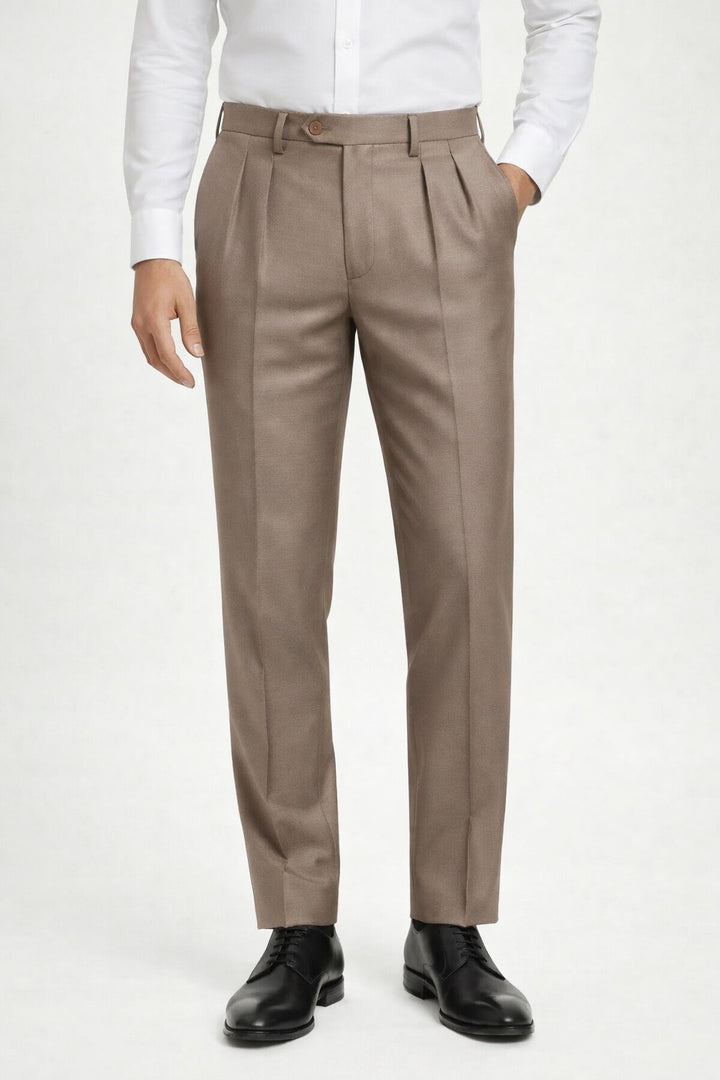 Stone Taupe Pleated Italian Pant