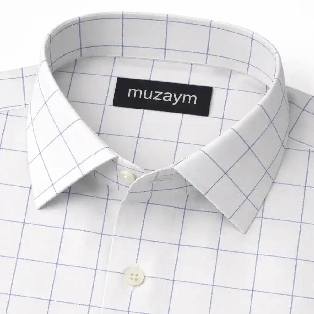 Classic Ivory Windowpane Formal Shirt Side View — muzaym