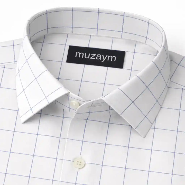 Classic Ivory Windowpane Formal Shirt Side View — muzaym