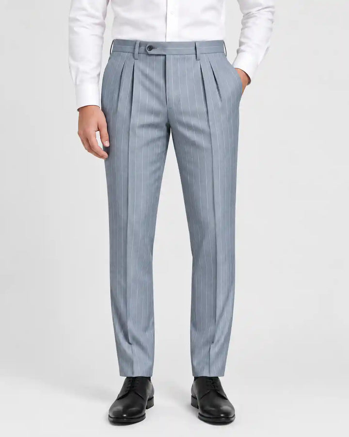 Glacier Blue Pinstripe Pleated Pant