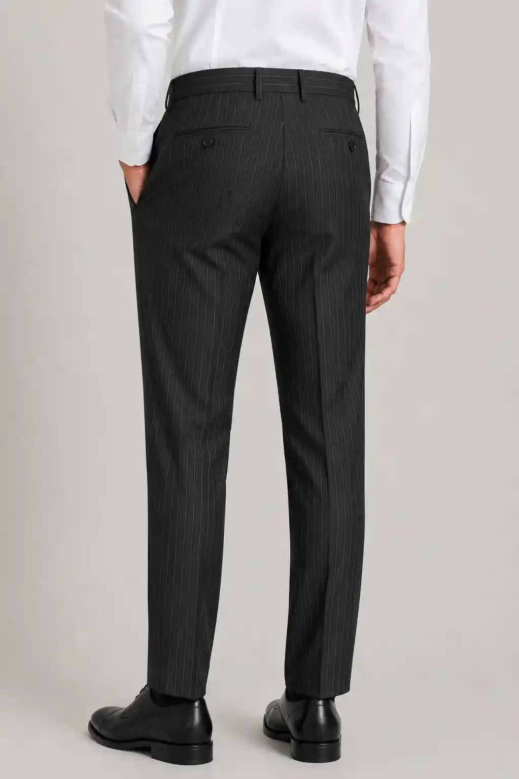 Charcoal Stripe Pleated Dress Pant Detail — muzaym