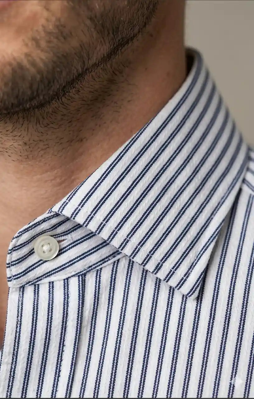 Classic Ivory Pinstripe Formal Shirt Side View — muzaym