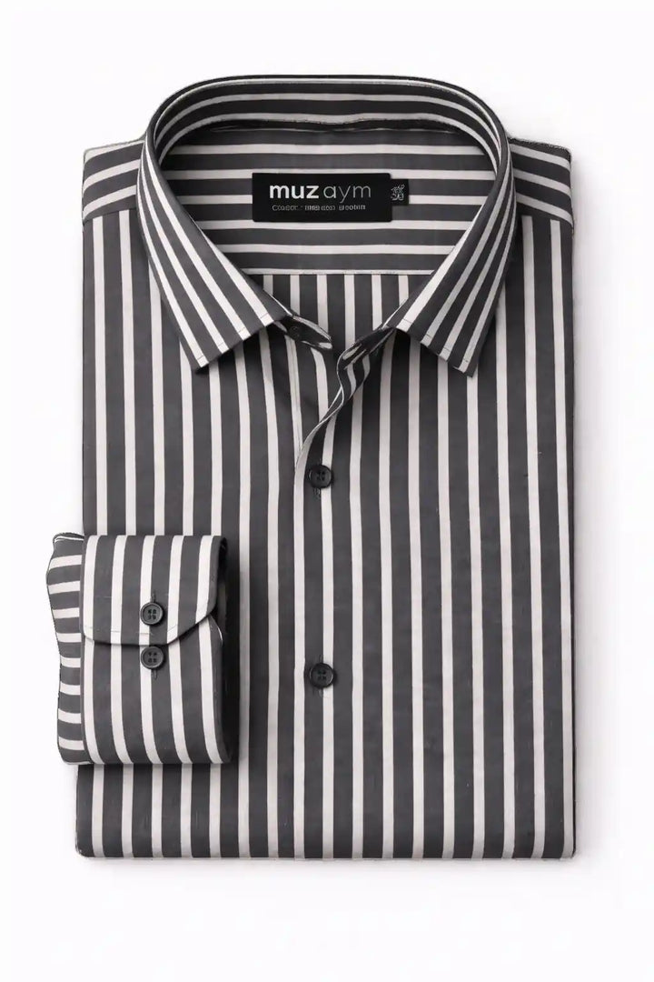 Signature Noir Stripe Formal Shirt — muzaym