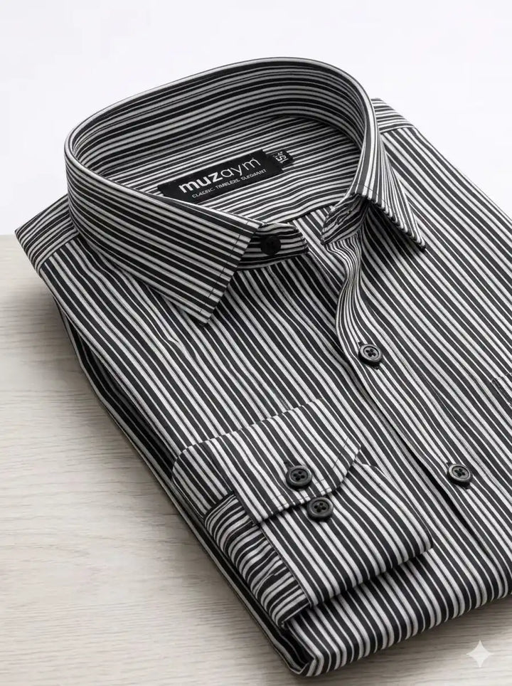 Prime Executive Stripe Formal Shirt Back View — muzaym