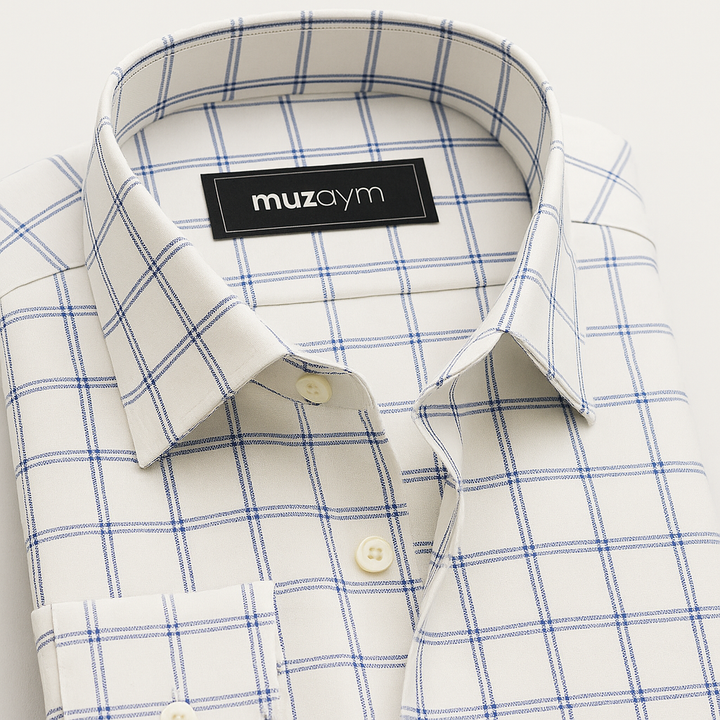 Ivory Blue Windowpane - Regular Fit Shirt