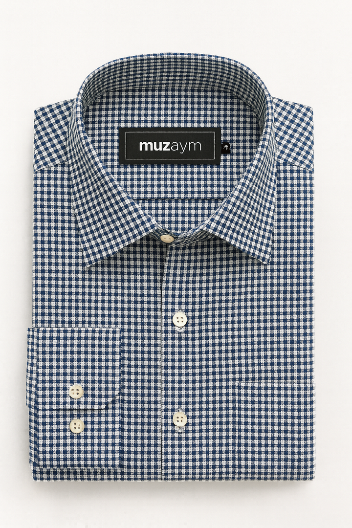 Navy Micro-Checkered - Regular Fit Shirt