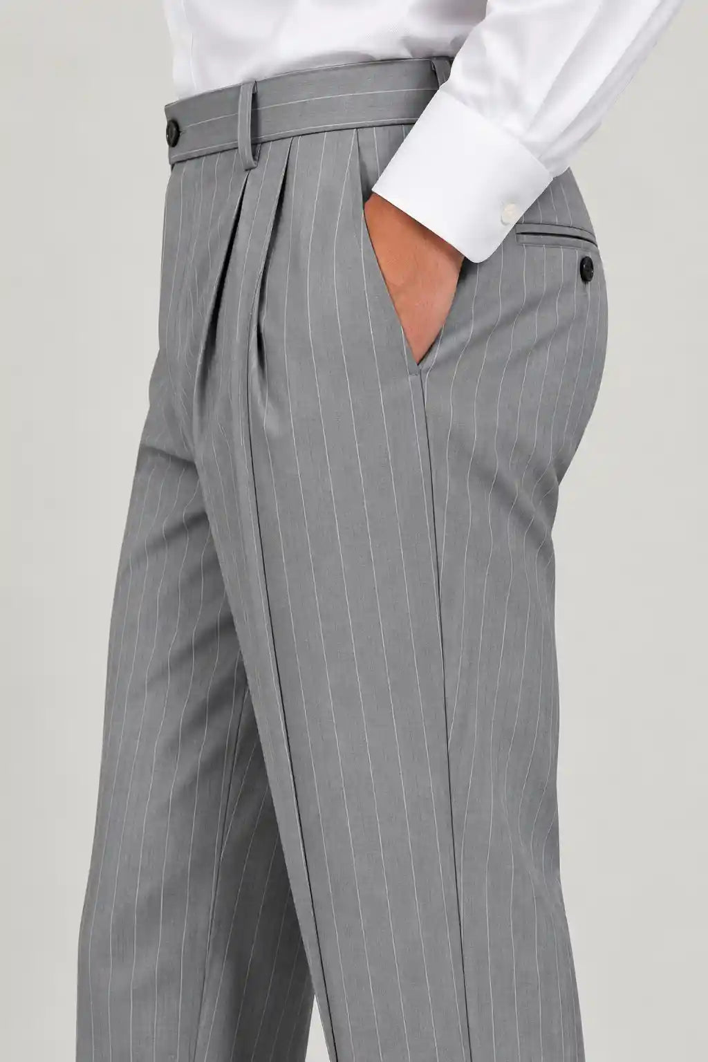 Silver Gray Pinstripe Pleated Pant