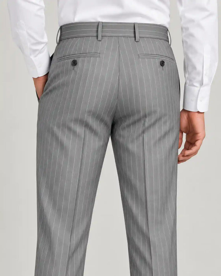 Silver Gray Pinstripe Pleated Pant