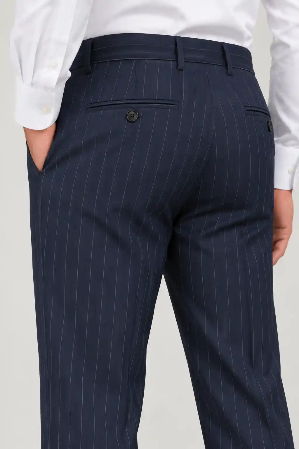Midnight Navy Pinstripe Pleated Pant