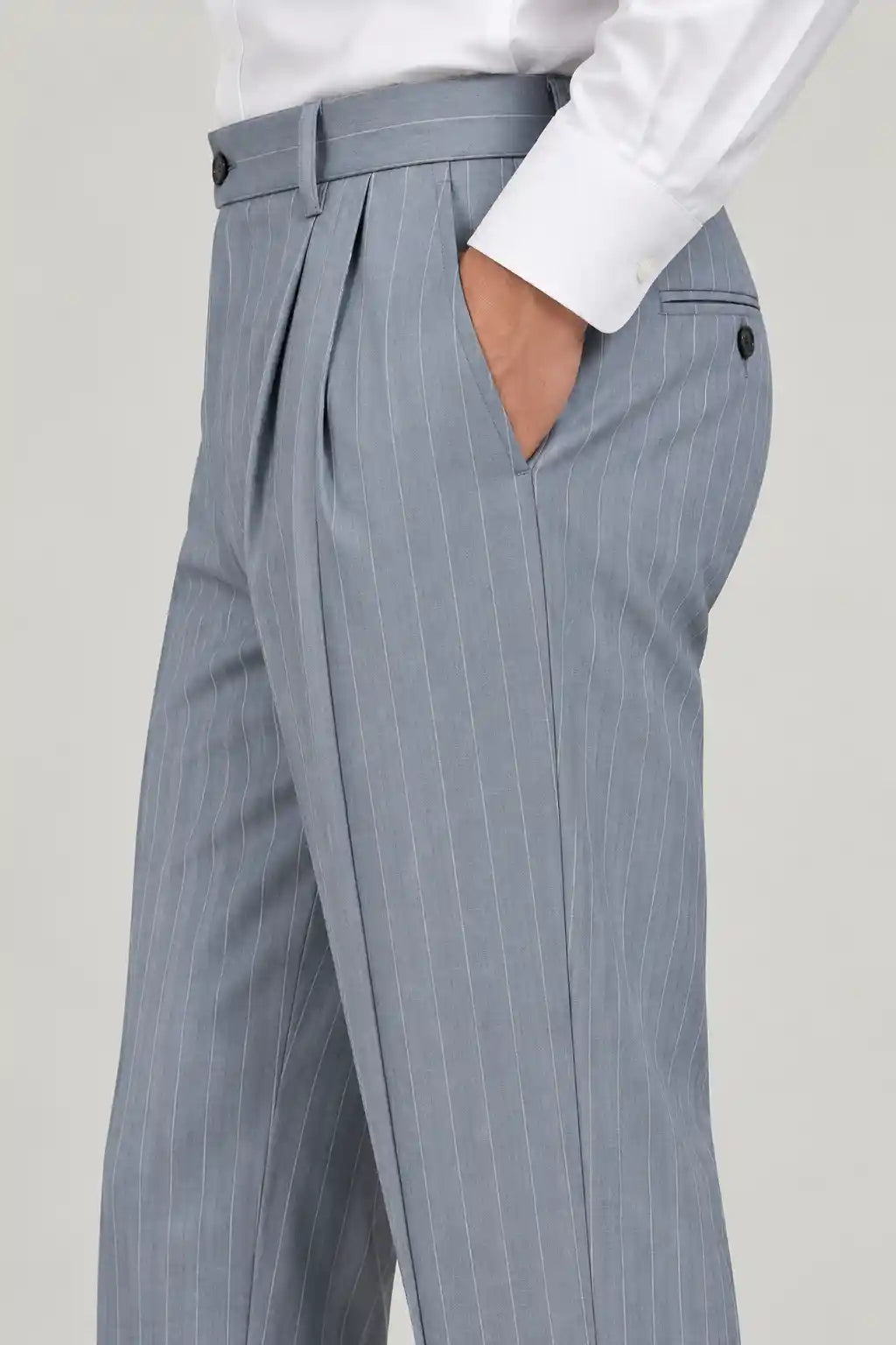 Glacier Blue Pinstripe Pleated Pant