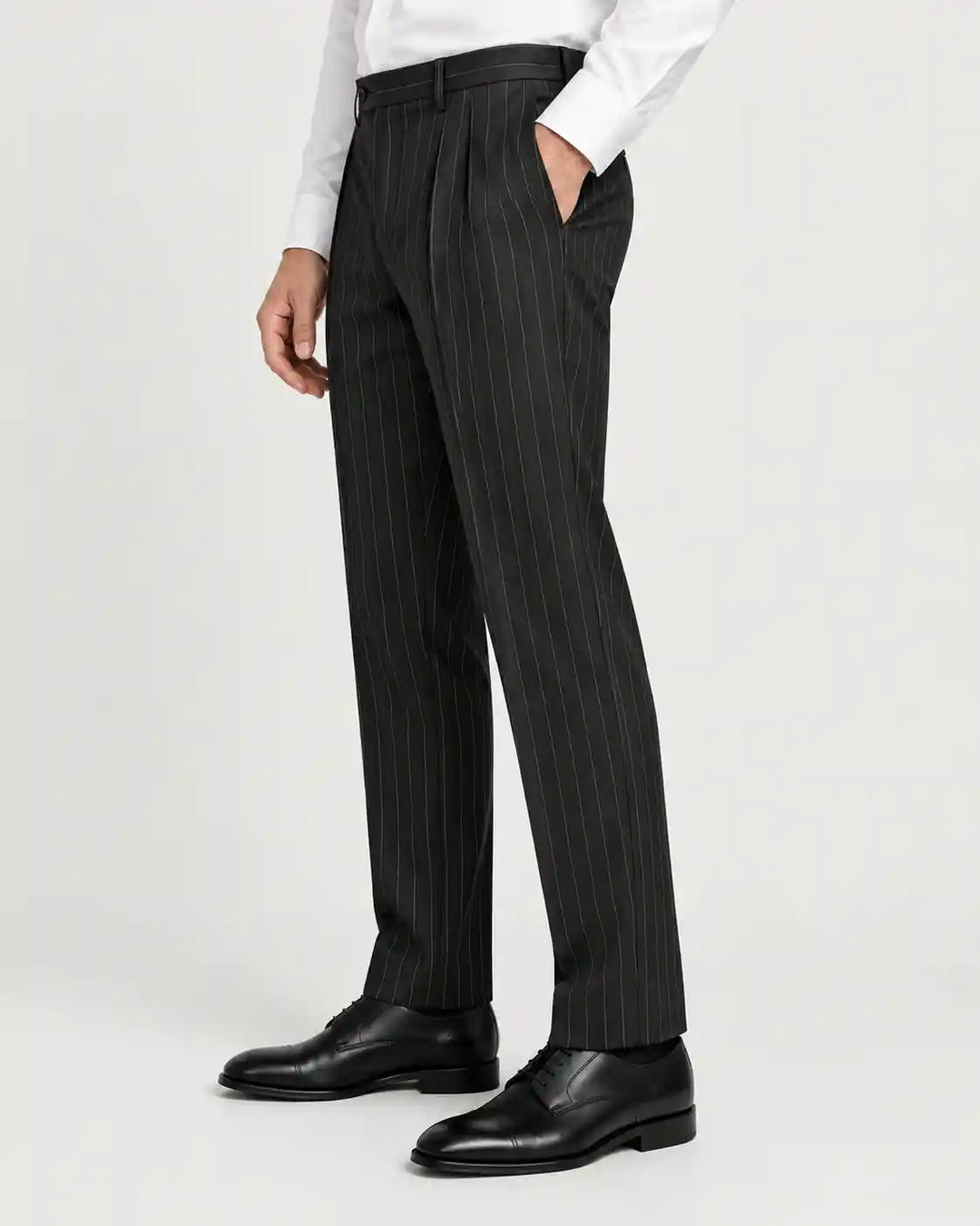 Onyx Black Pinstripe Pleated Pant