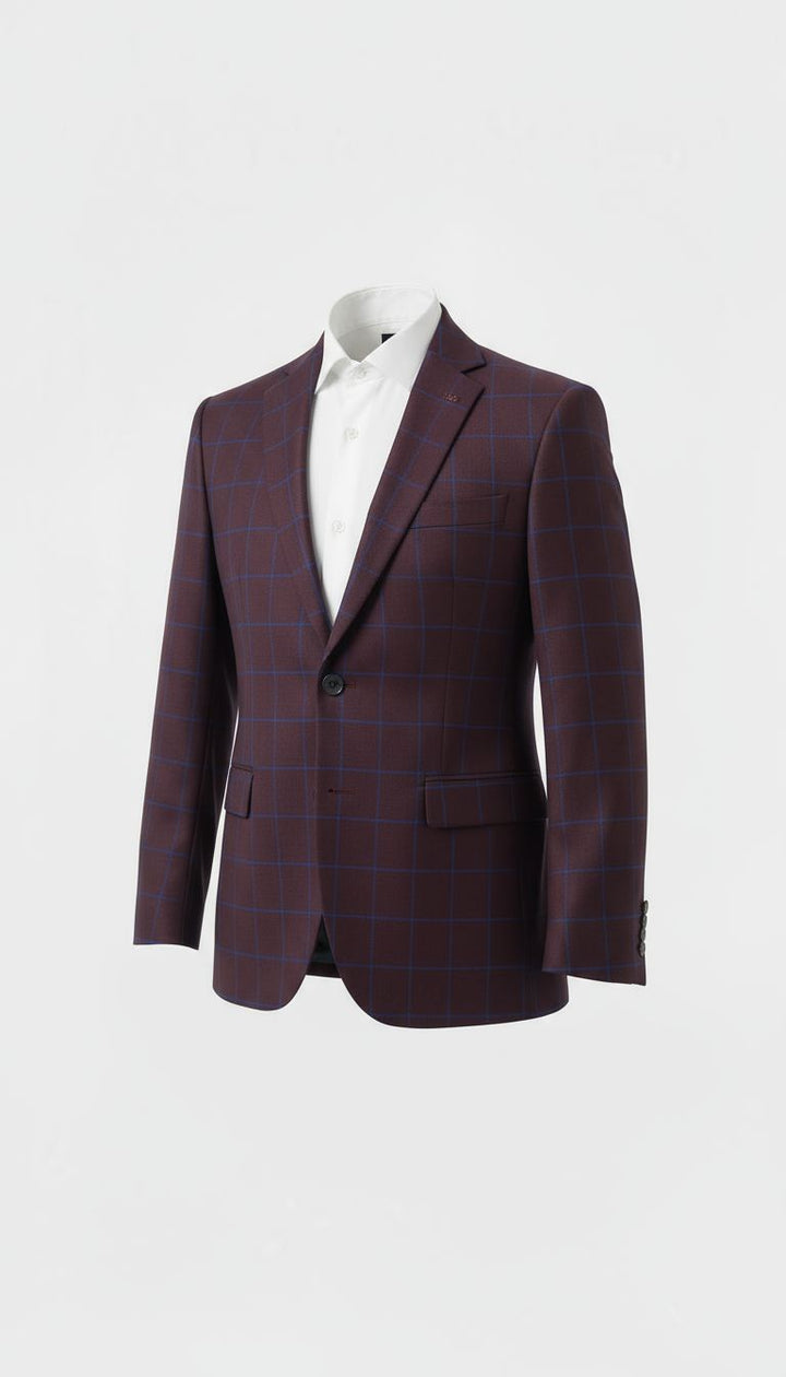 Maroon Checkered Classic Blazer