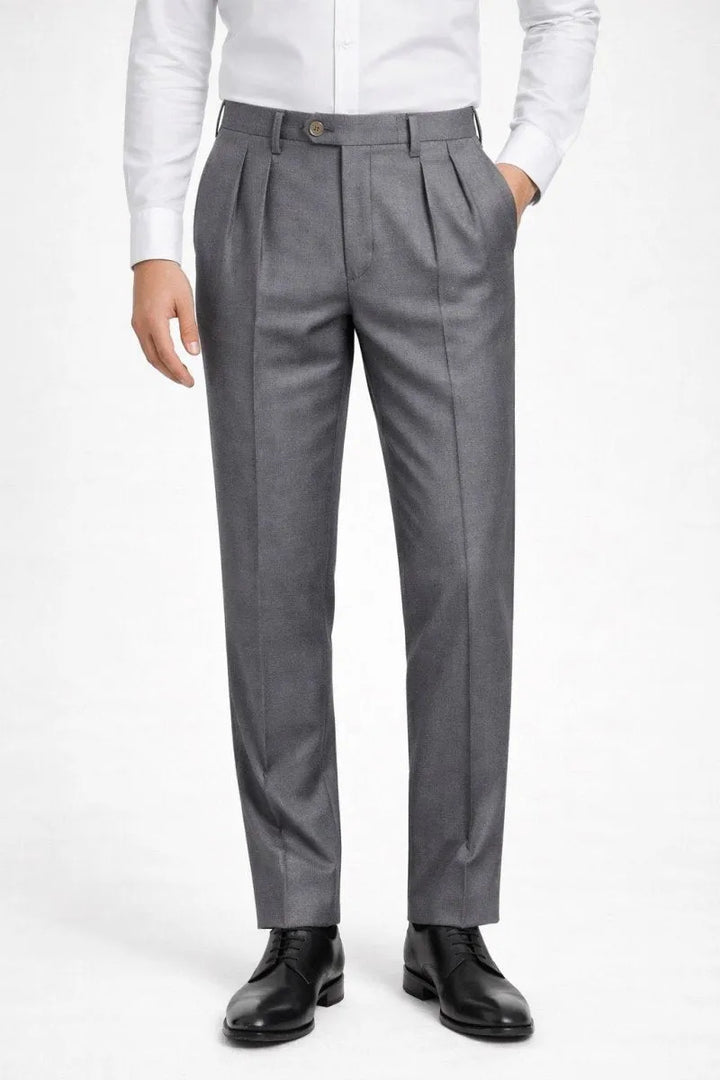 Graphite Grey Pleated Italian Pant - muzaym
