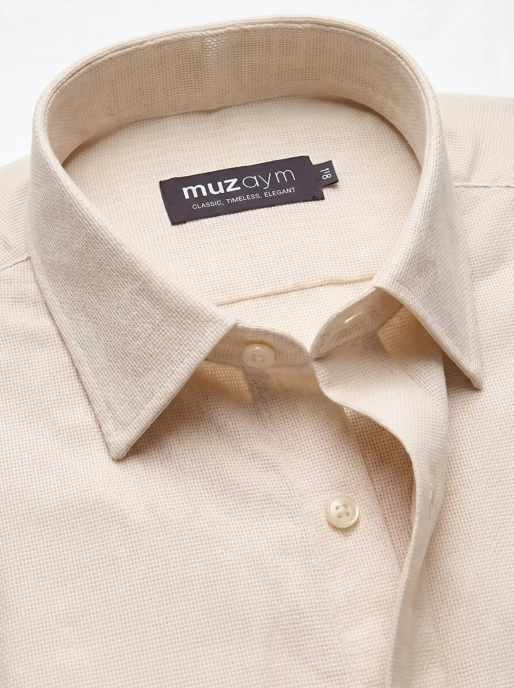 Ivory Sand Dobby Pattern Formal Shirt Side View — muzaym