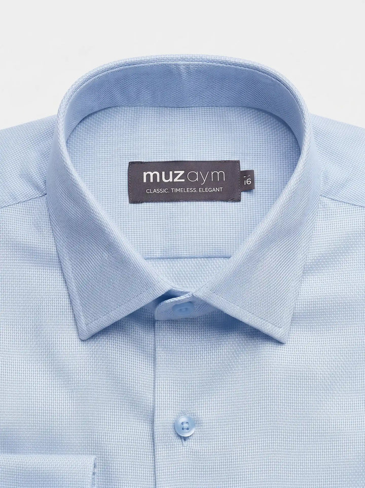 Sky Blue Dobby Pattern Formal Shirt Side View — muzaym
