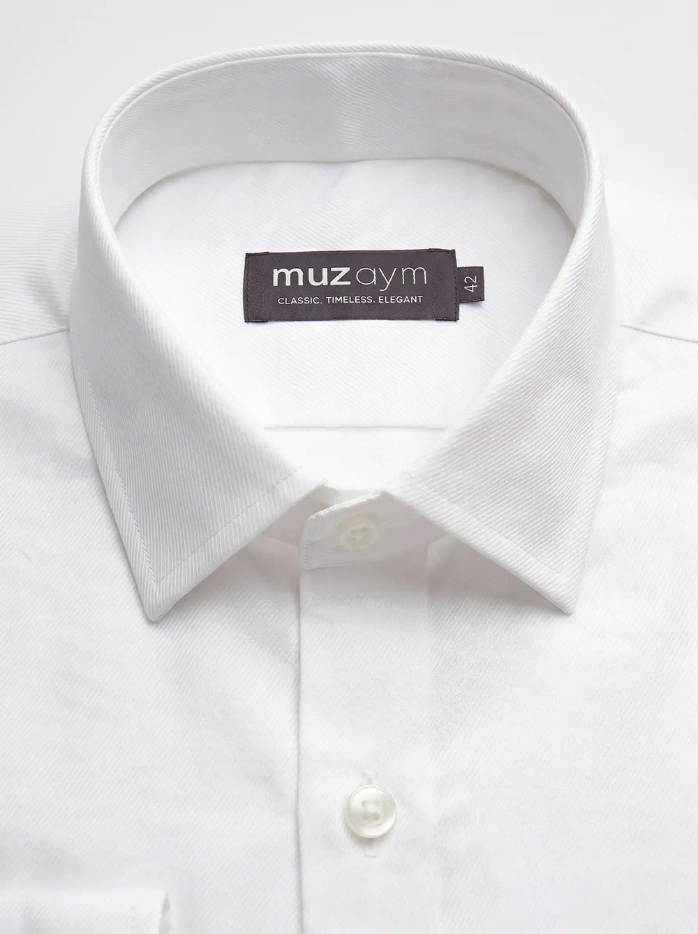Classic White Cotton Twill Formal Shirt Side View — muzaym