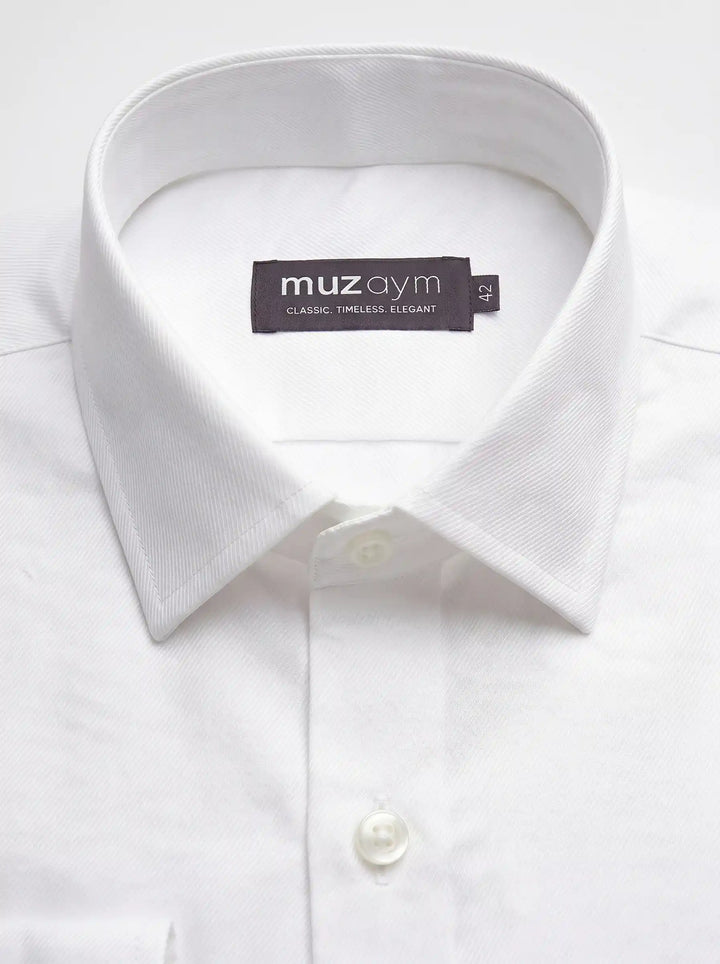 Classic White Cotton Twill Formal Shirt Side View — muzaym