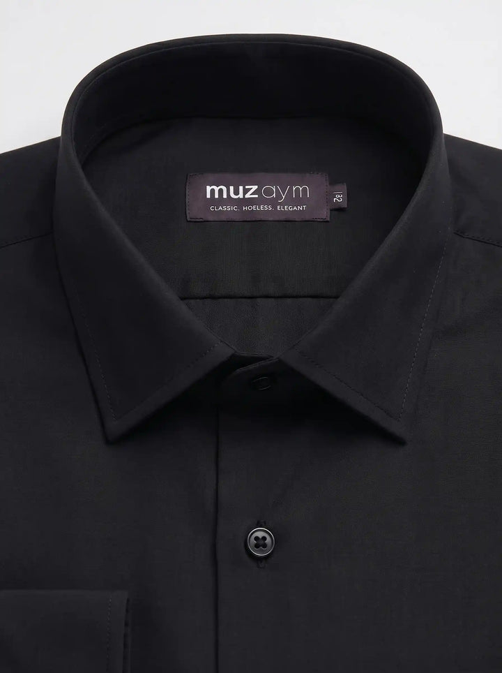 Midnight Black Formal Shirt Side View — muzaym