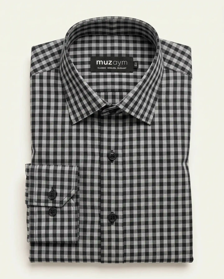 Midnight Micro Check Formal Shirt — muzaym