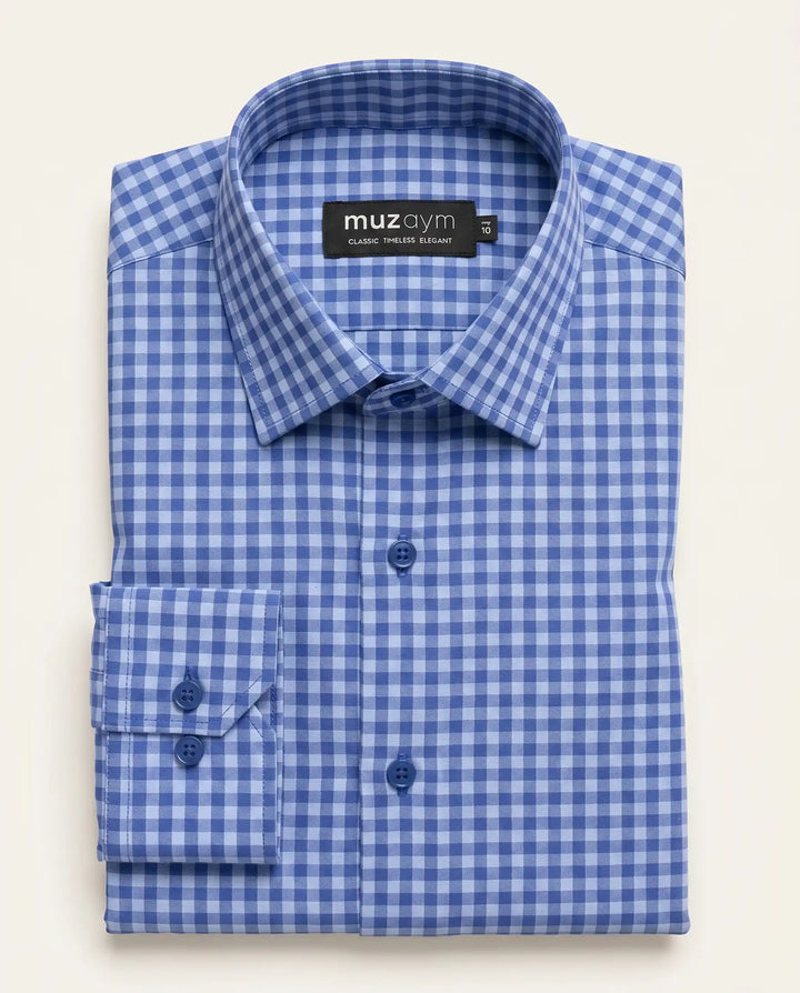 Blue Micro Check Formal Shirt — muzaym