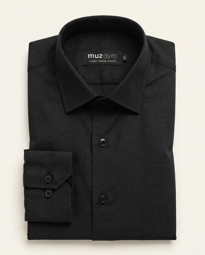 Midnight Black Diamond Cut Formal Shirt — muzaym