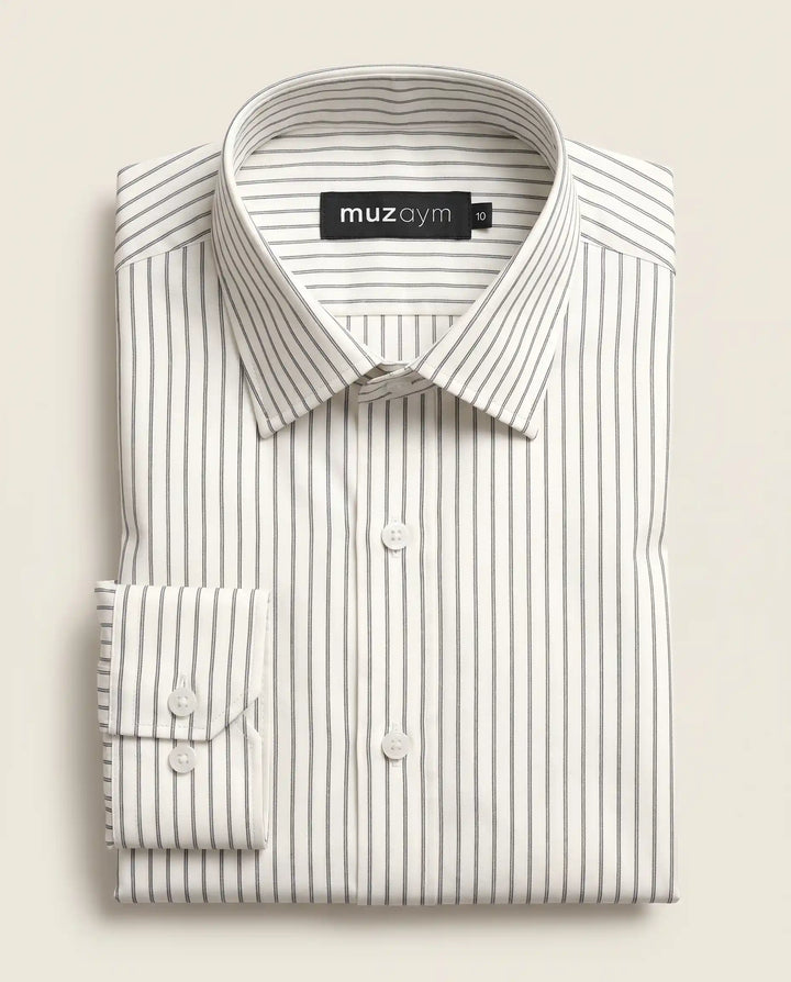 Classic Ivory Pinstripe Formal Shirt — muzaym