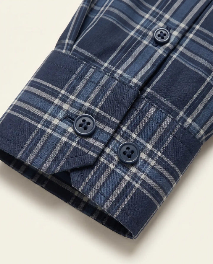 Midnight Navy Plaid Formal Shirt Back View — muzaym