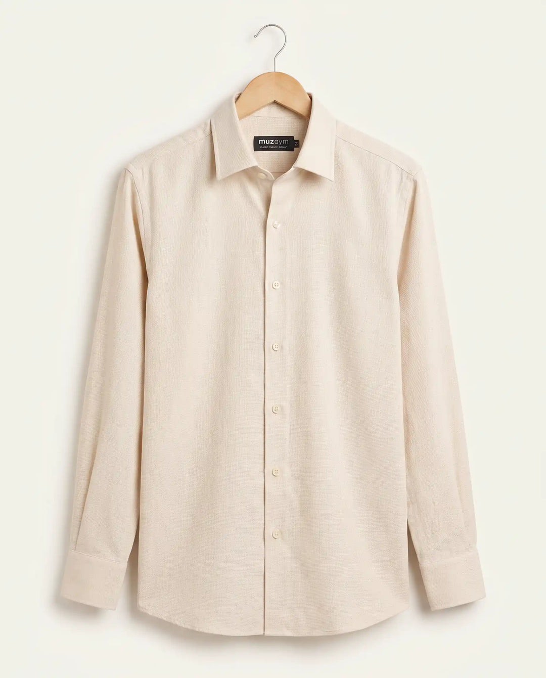 Ivory Sand Dobby Pattern Formal Shirt Back View — muzaym