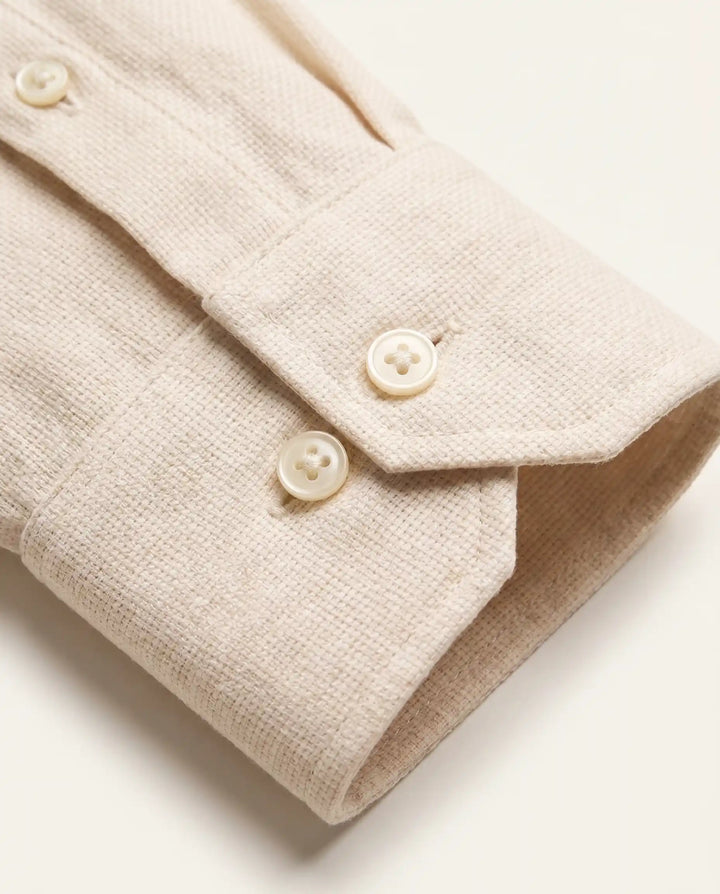 Ivory Sand Dobby Pattern Formal Shirt Detail — muzaym