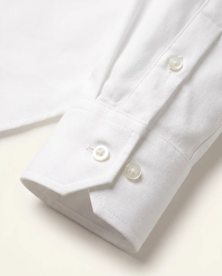 Classic White Cotton Twill Formal Shirt Detail — muzaym