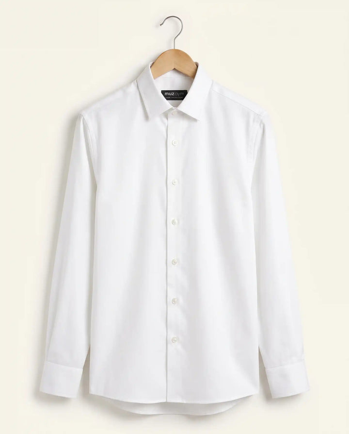 Classic White Cotton Twill Formal Shirt Back View — muzaym
