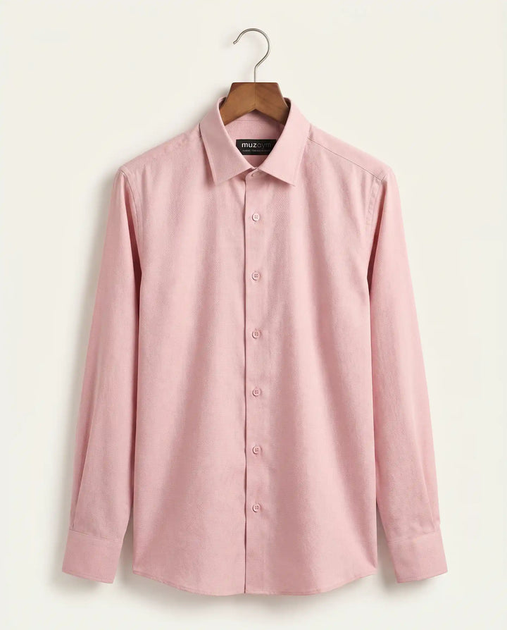 Blush Pink Dobby Pattern Formal Shirt Back View — muzaym
