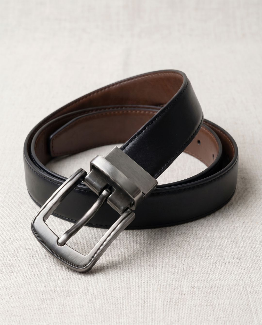 Reversible Leather Gunmetal Buckle Belt – Black &amp; Brown
