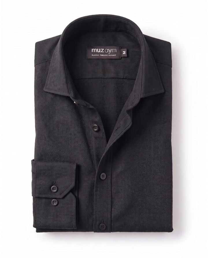 Onyx Black - Linen Casual Shirt