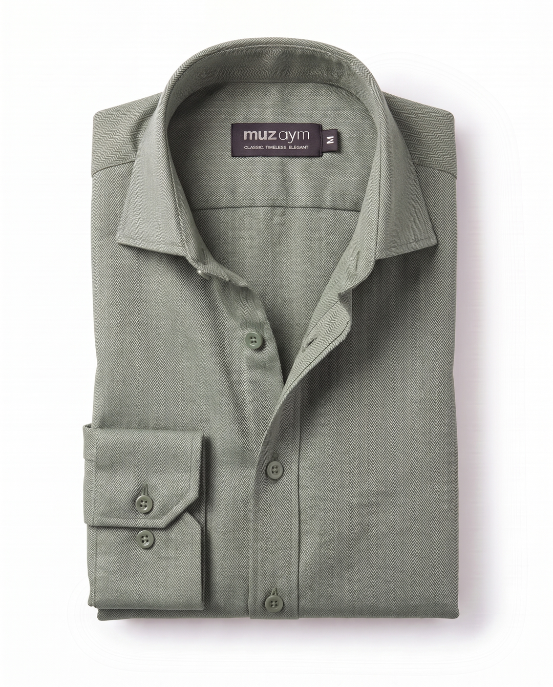Green Herringbone - Linen Casual Shirt