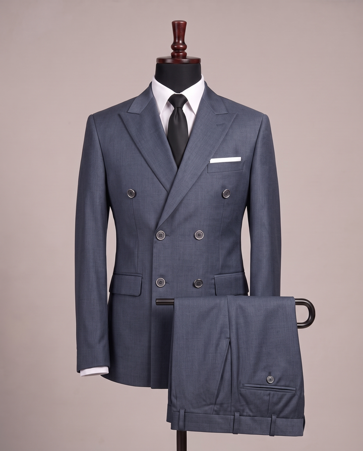 Steel Blue Regent Double-Breasted Suit