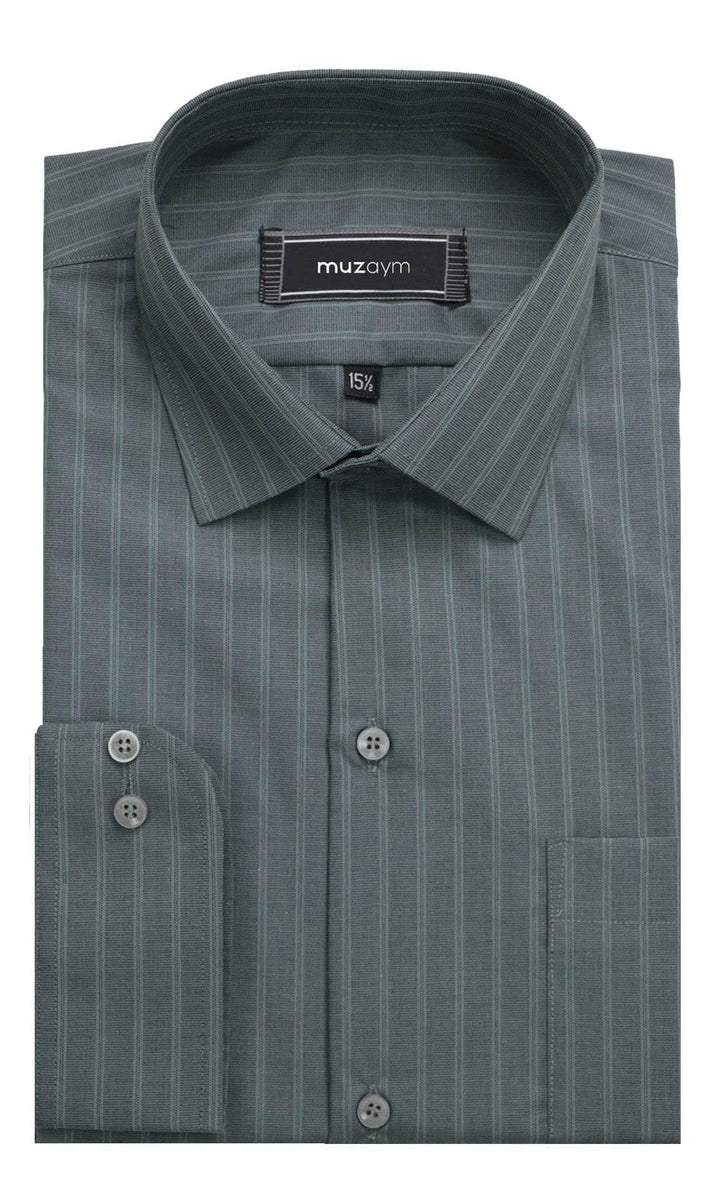 Olive Green Stripes – Regular Fit Shirt - muzaym