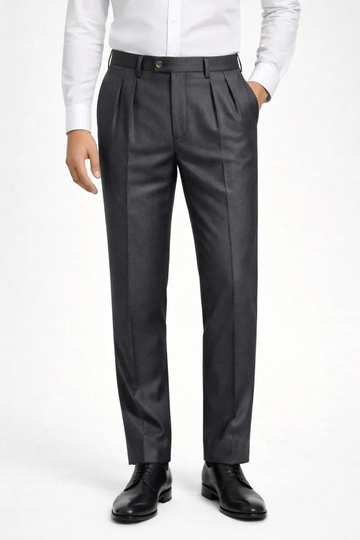 Onyx Charcoal Pleated Italian Pant - muzaym