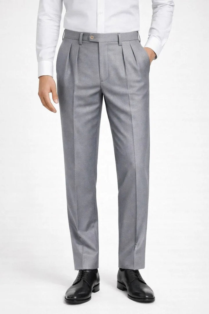 Silver Ash Pleated Italian Pant - muzaym