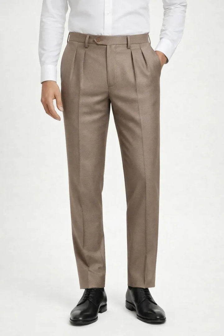 Stone Taupe Pleated Italian Pant - muzaym